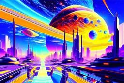 Epic futuristic street, exoplanet in the sky, impressionism painting