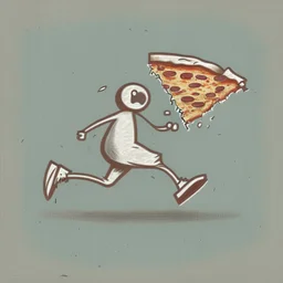 stick man running after a slice of pizza