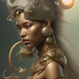 sango fantasy, fantasy magic, intricate, sharp focus, illustration, highly detailed, digital painting, concept art, matte, artgerm and paul lewin and kehinde wiley, masterpiece silver elephant head bronze Asian African girl nice breast Afo hair turquoise sun rain waves