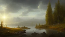 rural landscape in Labrador, Canada, style Albert Bierstadt, god lights, RTX, realistic