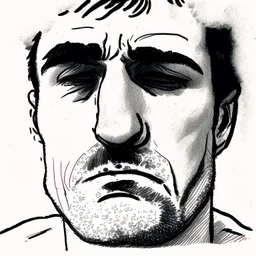 sketch of man, sniffing cocaine, close-up to face