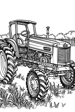 Outline art, no shading, tractor vehicle , cartoon style, black and white, low detail, --ar 9:11