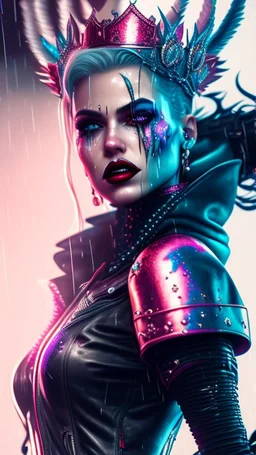 Harley Queen, violent, high delicate defined details, beautiful, atmospheric, rain, matte, 3 d 8 k octane rendered, sharp focus, illustration, high detail, ultra realistic, highly saturated colors