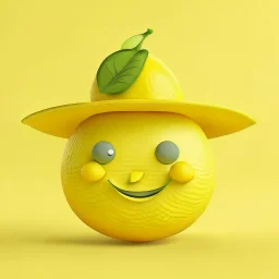 A lemon has eyes, legs, nose, and mouth, and it is smiling, cute, and beautiful, wearing a hat.