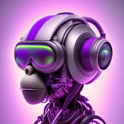 A beautiful portrait of a cyborg monkey purple neon color scheme, high key lighting, volumetric light high details psychedelic background