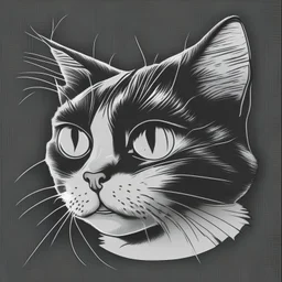Cat's head, cartoon style, black and white,