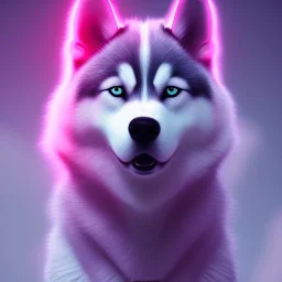 Husky, neon pink eyes, 8K, cinematic lighting, sharp focus, masterpiece, expert