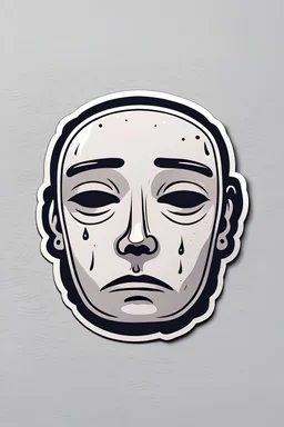 A minimalistic fantasy sticker of a depressed face