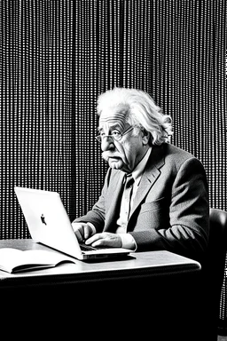 albert einstein in with laptop