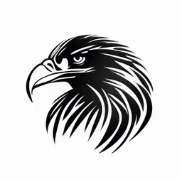 A simple black logo of an eagle, vectorized, white background