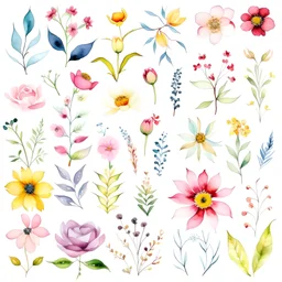 floral clipart, watercolor, white background --ar 16:9