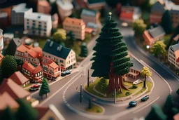 a model of a town with a tree in the center, a tilt shift photo by Alexander Kanoldt, featured on cg society, photorealism, tilt shift, diorama, isometric