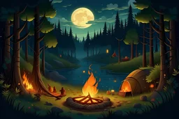 mittsommerfest lagerfeuer fluss wald sommer mond