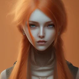 Fantasy setting, woman, two hues of hair, orange and white, more white hair, more orange hair, more orange hair