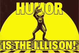 "Humor is the illusion!" propaganda poster in the style of Rembrandt, Escher and Giger