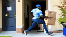 suspiciously looking Tyrone sneaking away with small delivered package from apartment mailroom