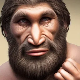 Photorealistic Neanderthal man with lips that are too big, coffee cup in hand