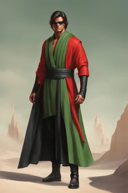 Full Muscular Body, Male Tan Human, Sith Empire, Red Bandage Blindfold. Green and Black Robes