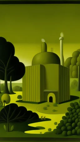 A yellowish-green nuclear plant painted by Henri Rousseau