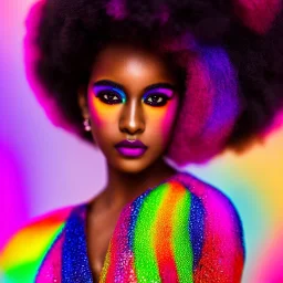 full body shot, masterpiece, best quality, family of three, dark skinned, sparkling eyes, fluorescent skin, colorful makeup, afro, highly detailed body, sun light, 4K, RAW, depth of field, high contrast, realistic details, 24mm