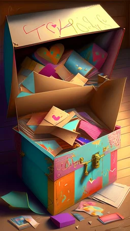 A box full of love letters, realistic, professional, art, detailed, vibrant colors.