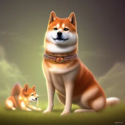 spirit orbs floating around a shiba inu