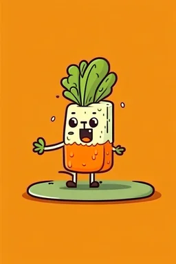 Scared carrot eating a piece of cake