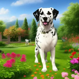 Hermoso perro Dalmata en el jardín arte caricatura