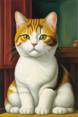 Partret of a cat calicó by Fernando Botero