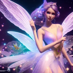 beautiful fairy in a galactic ambiance, transparent wings, delicate colors, finely tuned detail, ultra high definition, 8 k, unreal engine 5, ultra sharp focus