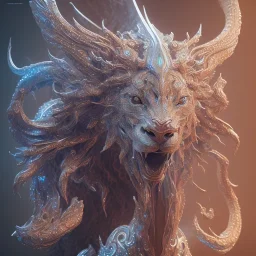 A portrait of a crystalline beast, mythical,fantasy , magnificent, majestic, highly intricate, Realistic photography, incredibly detailed, ultra high resolution, 8k, complex 3d render, cinema 4d.ถวัลย์ดัชนี