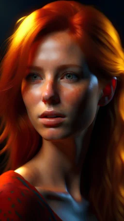 a photorealistic, 8k, ultra realistic, ultra detallado, redhead woman, full body, visibles rayos de colores en todo su cuerpo