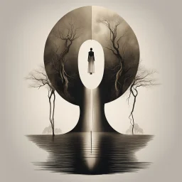 to salve the pains of consciousness Respite is in the balm of bleakness, asymmetry minimalist movie poster art, by Igor morski, liquid ink illustration, dark foreboding colors.