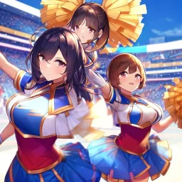 Clear focus,High resolution, three girls, wearing a cheerleader outfit