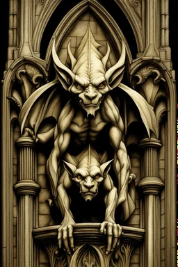 Gargoyles Promt: Art Nouveau Gothic Hyper realistic intricate oil paint detailed pencil sketched Notre Dame gargoyles in the style of Escher, a resin painter