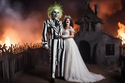 beetlejuice bride, beetlejuice beetlejuice beetlejuice, in hell, beetlejuice bride, beetlejuice beetlejuice beetlejuice, in hell stands on her side with his iconic outfit