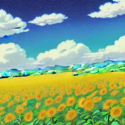 above a field of sunflowers the Milky Way curves in a summer sky digital art