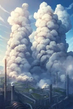 a nuke power plant with a lot of smoke in the sky