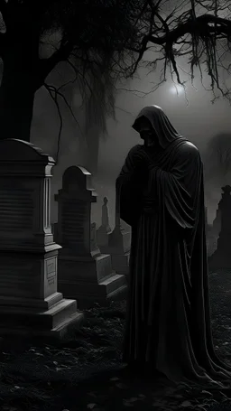 The storm passed, the winds died down, and calm settled in the dark cemetery. Mustafa was standing alone in this sudden silence, surrounded by statues of the dead as if they had turned into silent stones. And at that moment, while he was looking around in amazement, he heard a whispering voice creeping in from the gagged statue, as if a soul was coming back to life in that quiet moment.