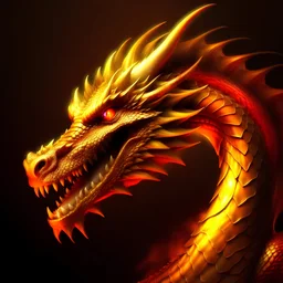 epic red and golden, fire-breathing dragon profile avatar
