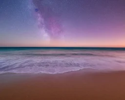 Night, stars, beach, calm, small waves