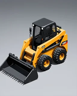 Isometric bobcat skidsteer with front bucket attachment, 3d cartoon proportions, Digital painting
