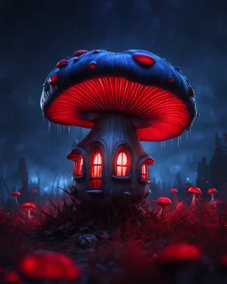 A solitary floating mushroom house on a clear night. silver and blue and red, Dark cosmic interstellar. Detailed Matte Painting, deep color, fantastical, intricate detail, splash screen, hyperdetailed, insane depth, concept art, 8k resolution, trending on Artstation, Unreal Engine 5, color depth, backlit, splash art, dramatic, High Quality Whimsical Fun Imaginative Bubbly, perfect composition