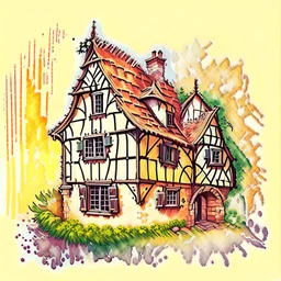 watercolour medieval house