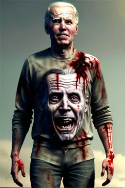 Ultra realistic image, joe biden zombie, zombie performance, blood, torn arm, night, walking twisted, waist up view, walking dead style, dark ambient, highly detailed, sky background, concept art, unreal engine 5, god rays, ray tracing, RTX, lumen lighting, ultra detail, volumetric lighting, 3d, finely drawn, high definition, high resolution.