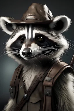 Make a picture of a raccoon cosplaying as Rick Grimes from The Walking Dead