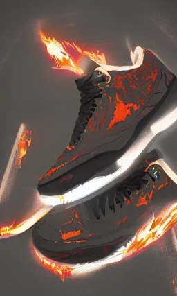 Jordan 3 black sneaker made out of fire. Animation movie style.