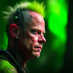 keith flint as a cut robot, on a mission through the seasons, hills and trees, motion blur, 8k, downlight, soft light, depth of field, photorealism, trending on art station, lotsa detail