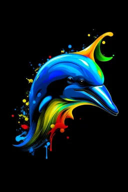 Acrtoon 2d art illustration . Colourful dolphin wears a black glass