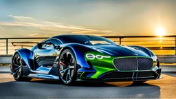 A sleek (((a fusion of bentley and koenigsegg jesko))), its glossy shell reflecting the (((bright sun))), cutting through a (((clear bright blue morning sky)))
